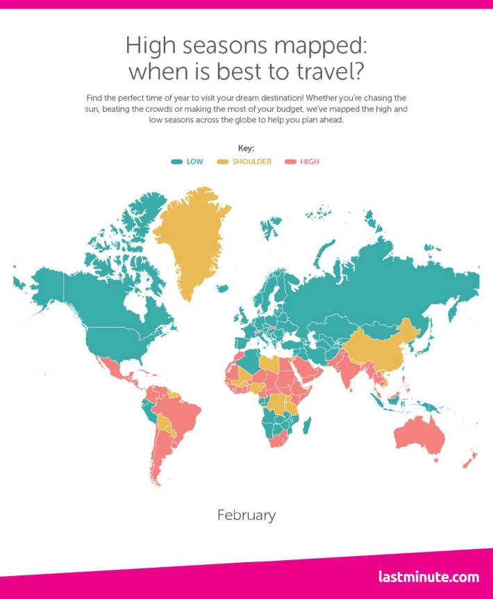 High season, shoulder season and low season world map